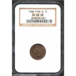 1886 1C Type One MS66 Brown NGC. Sharply struck with iridescent, nearly mark-free, surfaces and noti