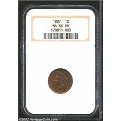 1887 1C MS66 Red and Brown NGC. The rich copper-gold color is only slightly too deep to merit a Red.