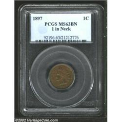 1897 1C 1 in Neck MS63 Brown PCGS. FS-11.5, Snow-1. A popular misplaced date variety which has the l