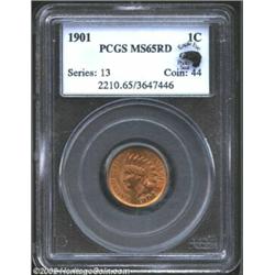 1901 1C MS65 Red PCGS. Eagle Eye Photo Seal. Strongly detailed with blazing mint luster and splashes