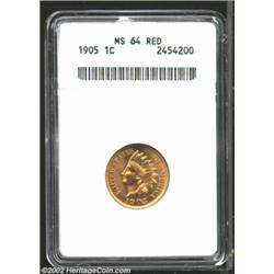 1905 1C MS64 Red ANACS. A well struck and highly lustrous near-Gem that has radiant gold color. A wi