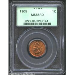 1905 1C MS65 Red PCGS. Thick, frosty luster with strong definition on the central devices, being fra