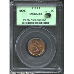 1906 1C MS65 Red PCGS. Eagle Eye Photo Seal. Lovely orange-gold and rose color. A flashy and sharply