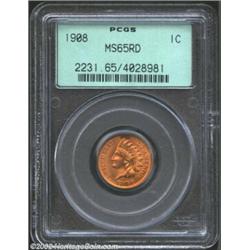 1908 1C MS65 Red PCGS. Blazing luster and bright orange-gold color are attributes of this sharply st