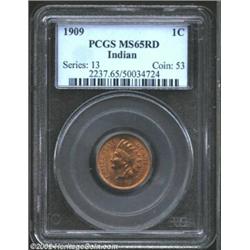 1909 1C MS65 Red PCGS. Brilliant with loads of bright color and no appreciable marks. A bit softly s