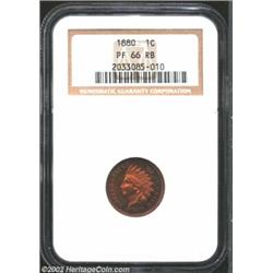 1880 1C PR66 Red and Brown NGC. Deeply reflective surfaces are accented with magenta color that goes