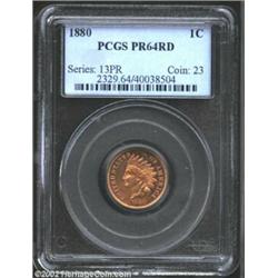 1880 1C PR64 Red PCGS. Nicely mirrored fields with golden-red patina and a couple of noticeable spot