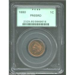 1880 1C PR65 Red PCGS. Light golden-red color with pinpoint sharpness to the devices and a touch of.