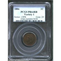 1886 1C Type One PR64 Red and Brown PCGS. Orange-gold, sea-green, and rose-violet colors appear when