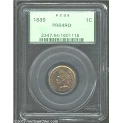 1886 1C Type One PR64 Red PCGS. Orange-gold and reddish-orange patina with fully developed devices..