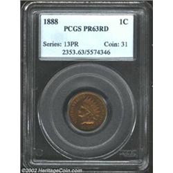 1888 1C PR63 Red PCGS. Brilliant, reflective, and fully-red. Well-struck and fully Choice.From The N