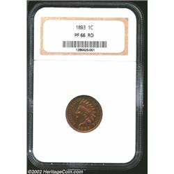 1893 1C PR66 Red NGC. The surfaces reveal rich orange-red color when the Cent is tilted under a ligh
