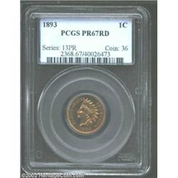 1893 1C PR67 Red PCGS. The luster is full over both sides with dominant cherry-red color. Some orang