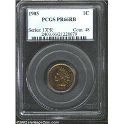 1905 1C PR66 Red and Brown PCGS. Bright orange color dominates the fields, although the reverse has.