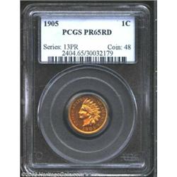1905 1C PR65 Red PCGS. Golden-orange patina with a flawless strike and a few light spots on both sid