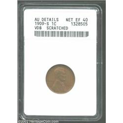 1909-S VDB 1C--Scratched--ANACS. AU Details, Net XF40. Light tan-brown patina. Lincoln has a scratch