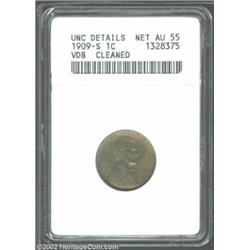 1909-S VDB 1C--Cleaned--ANACS. Unc Details, Net AU55. Once recolored, and now with pale violet, aqua