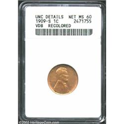 1909-S VDB 1C--Recolored--ANACS. Unc Details, Net MS60. A lustrous, boldly struck, and contact-free.