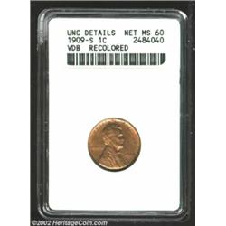 1909-S VDB 1C--Recolored--ANACS. Unc Details, Net MS60. Although the light golden-brown surfaces do.