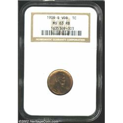 1909-S VDB 1C MS63 Red and Brown NGC. Originally colored with lots of red in the fields and some nat