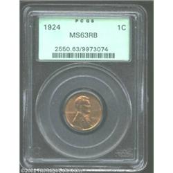 1924 1C MS63 Red and Brown PCGS. A moderate sized die break between Lincoln's bust and the rim adds.