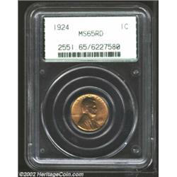 1924 1C MS65 Red PCGS. A well struck Gem with luscious, satiny surfaces, exquisitely preserved with.