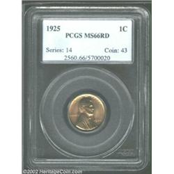 1925 1C MS66 Red PCGS. Beautiful, rich red color is evenly distributed over both sides of this Gem..