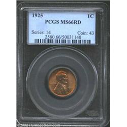 1925 1C MS66 Red PCGS. The borders have rich orange-gold hues, while the centers are lighter in colo