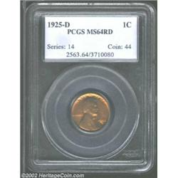 1925-D 1C MS64 Red PCGS. Somewhat softly struck as is typically seen on this issue, but fully red wi