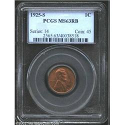 1925-S 1C MS63 Red and Brown PCGS. Extremely well struck for this conditionally scarce S-mint Lincol