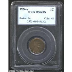 1926-S 1C MS64 Brown PCGS. Well-struck with dark brown surfaces. The luster is a bit muted, but with