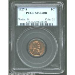 1927-S 1C MS63 Red and Brown PCGS. Adequately struck with really impressive surfaces for the grade..