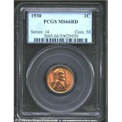 1930 1C MS66 Red PCGS. Lustrous golden-red patina with sharp definition and a few tiny spots that pr