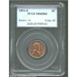 1931-S 1C MS65 Red PCGS. Rich orange-red color envelops both sides of this nicely-struck Gem. Import