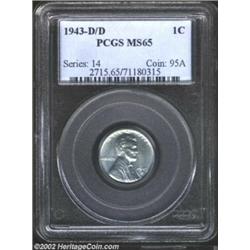 1943-D/D 1C MS65 PCGS. RPM-1, FS-019. A smooth Gem, the surfaces are largely free of bothersome abra
