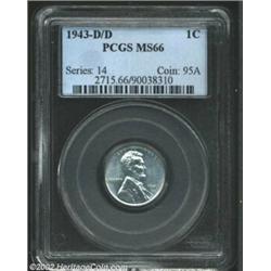 1943-D/D 1C MS66 PCGS. RPM-1, FS-019. Powerfully impressed with crisp definition throughout, this ca