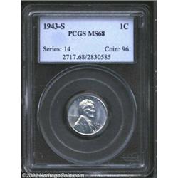 1943-S 1C MS68 PCGS. Brilliant luster with smooth even surfaces and a sharp strike. Undoubtedly, one