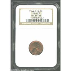 1944-D/S 1C MS64 Red and Brown NGC. FS-21. OMM-2. The salmon-pink, rose, and aqua colors approach th