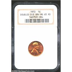 1972/72 1C Doubled Die MS65 Red NGC. FS-33.3, DDO 1-O-I. Full golden-red patina with light spotting.