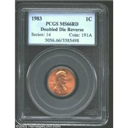 1983 1C Doubled Die MS66 Red PCGS. A lustrous and well-struck, with bright orange coloration. There.