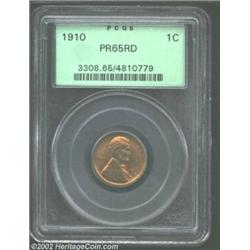 1910 1C PR65 Red PCGS. Boldly struck with even and pleasant sandy-tan coloration. Both mark and spot