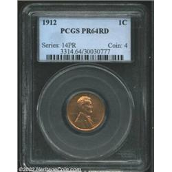 1912 1C PR64 Red PCGS. This lustrous, pink-red example is remarkably smooth even for the PR64 grade.