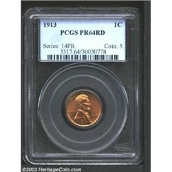 1913 1C PR64 Red PCGS. Even red surfaces shimmer with no contact marks or spots to distract the view