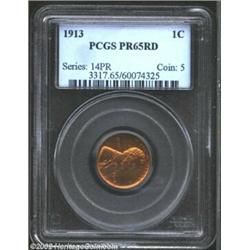 1913 1C PR65 Red PCGS. Great orange color flows over both sides. Well-struck with smooth, matte surf