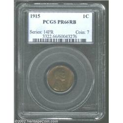 1915 1C PR66 Red and Brown PCGS. The dusky olive and gold color is undeniably original. A glorious m