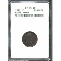 1916 1C PR65 Red and Brown ANACS. The fields have deep rose-violet patina, while the devices possess