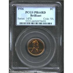 1936 1C Type Two PR64 Red PCGS. Magnificent and seamless orange-red color combines with carbonless a
