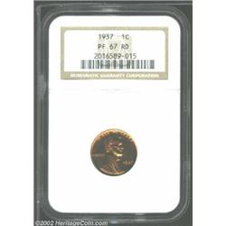 1937 1C PR67 Red NGC. Although the 1937 is not nearly as rare as the 1936, it is still an elusive co