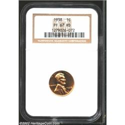 1938 1C PR67 Red NGC. This radiant orange-gold Superb Gem has gorgeous surfaces and a razor-sharp st