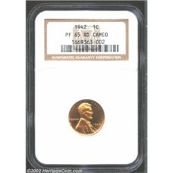 1942 1C PR65 Cameo NGC. Brilliant and untoned, with full red color. Great cameo contrast and no sign